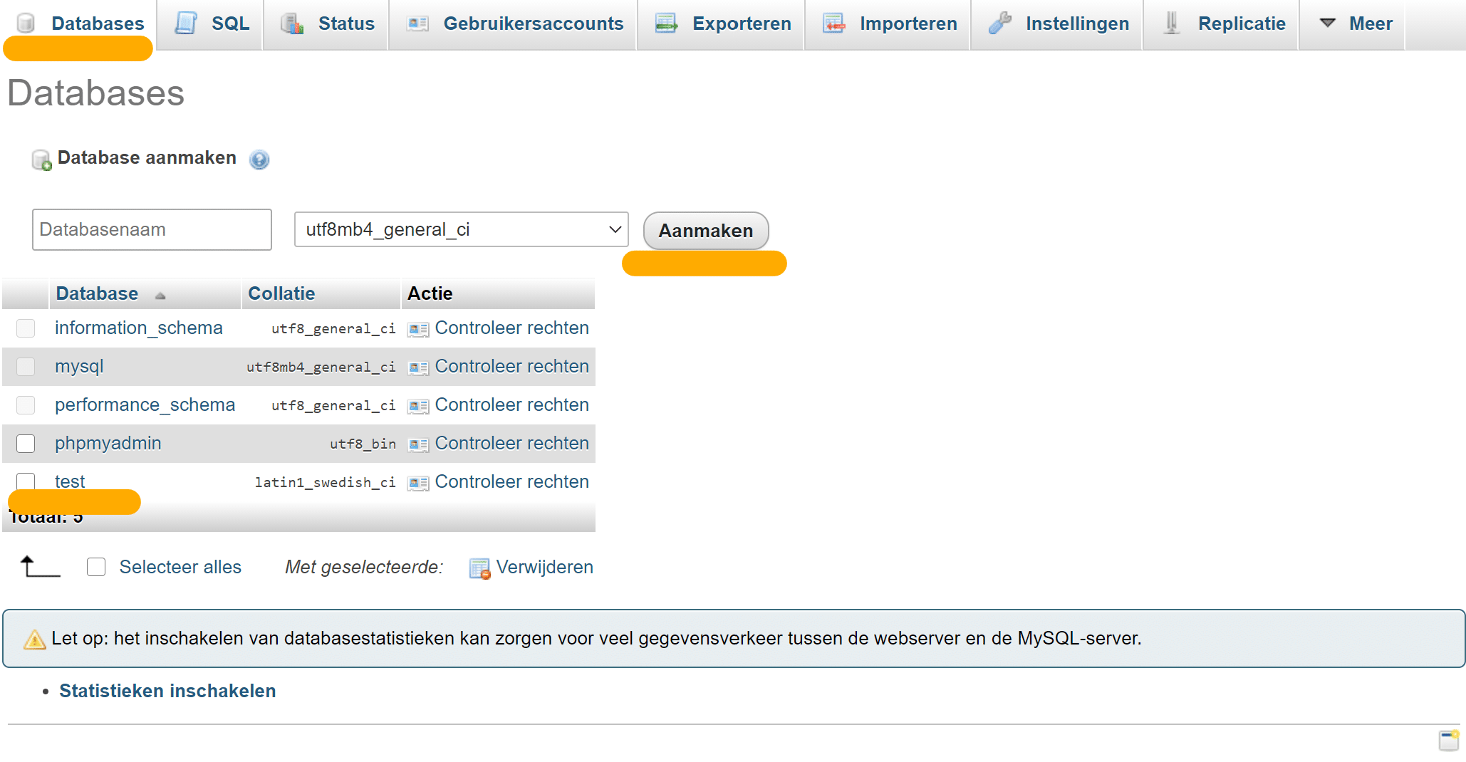 Aanmaken Database WordPress XAMPP